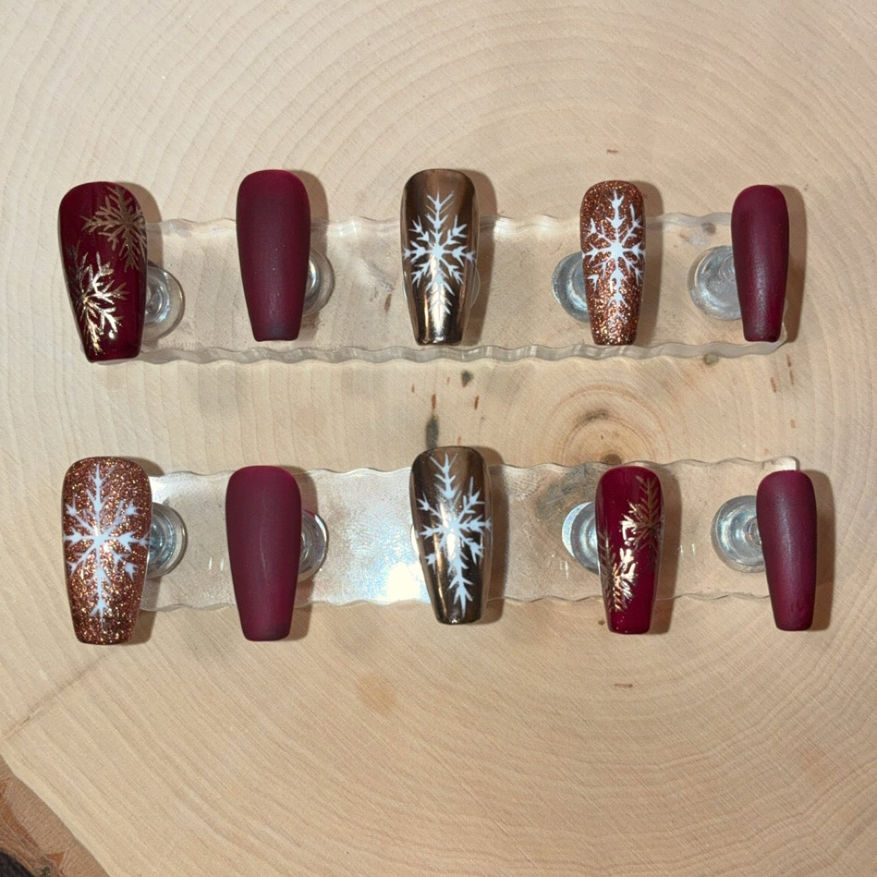 Holiday Glam Set Burgundy + Gold Press On-Nail Set